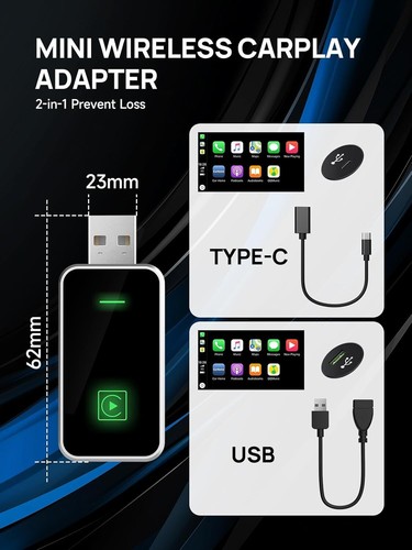 Moman Wireless Carplay Adapter Plug&Play Carplay Dongle for Apple & Android - Picture 5 of 7