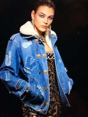 Chanel 19A NEU ETIKETT BLAU DENIM CAMEL SHEARLING MANTEL JACKE