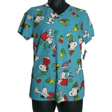 Peanuts Scrub Top Snoopy Blue Women's Size Small New NWTS