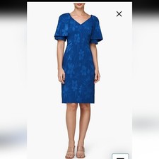 JS Collection Wedding Guest Trinity Floral Blue Dress Cape Sleeve NWT