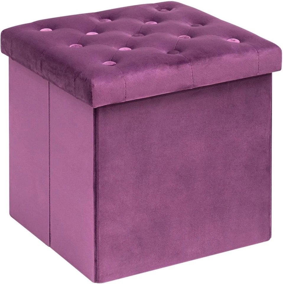 Luxury Velvet Folding Storage Ottoman - Stylish Footstool in Purple - Medium - Image 3 of 4