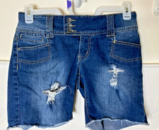 RED RIVET DENIM STRETCH JEAN SHORTS DISTRESSED Women's Juniors 5 Small Y2K