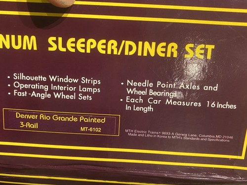 NOS MTH MT-6102 O Scale D&RGW 60' Aluminum Sleeper/Diner 2-Car Set Rio Grande - Picture 10 of 11