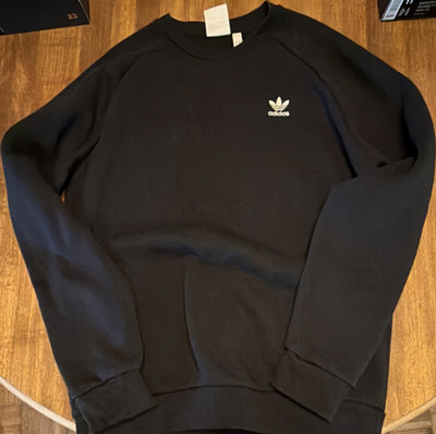 adidas Originals Black Crew Neck Pullover Sweatshirt Men M Cotton Fleece Logo