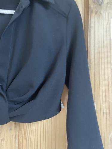 Zara Size XS Black Crop Top Open Collar Long Flared Sleeve Side Zip Elasticated - Picture 8 of 15