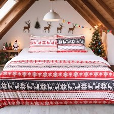 100 Polyester Printed Christmas Duvet Cover Set - Queen 1 - Christmas Stripe
