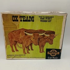Ox Team Old West wooden Kit Wagon Masters Scale Model Craft Master Unused Vtg