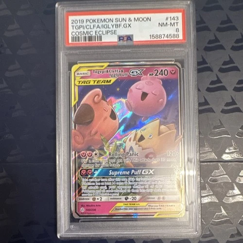 Pokemon TCG Togepi & Cleffa & Igglybuff GX 143/236 Cosmic Eclipse PSA 8 Holo