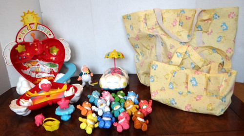 VTG 1983 Kenner Care Bears Care A Lot Playset Cloud Car 14 Figures Handmade Bags