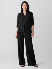 Eileen Fisher Stretch Jersey Knit Wide-Leg Pant - BLACK