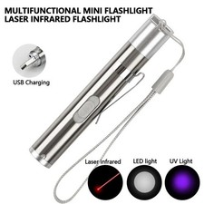 USB Rechargeable Red Laser Pointer Pen Single Beam Mini LED Flashlight UV Light