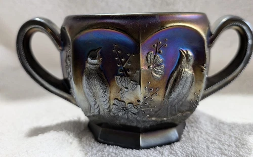 Northwood Amethyst Carnival Singing Birds Sugar  c.1915                 (cab -c)