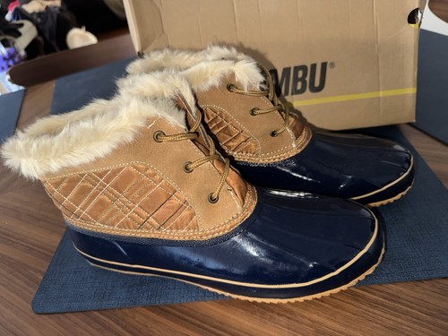 Khombu Leather Faux Fur Brown Duck Boots Women's Size 11m Rubber Waterproof - Picture 2 of 6
