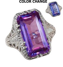 12CT Natural Alexandrite 925 Solid Sterling Silver Filigree Ring Sz 5,6,7,8 RE1