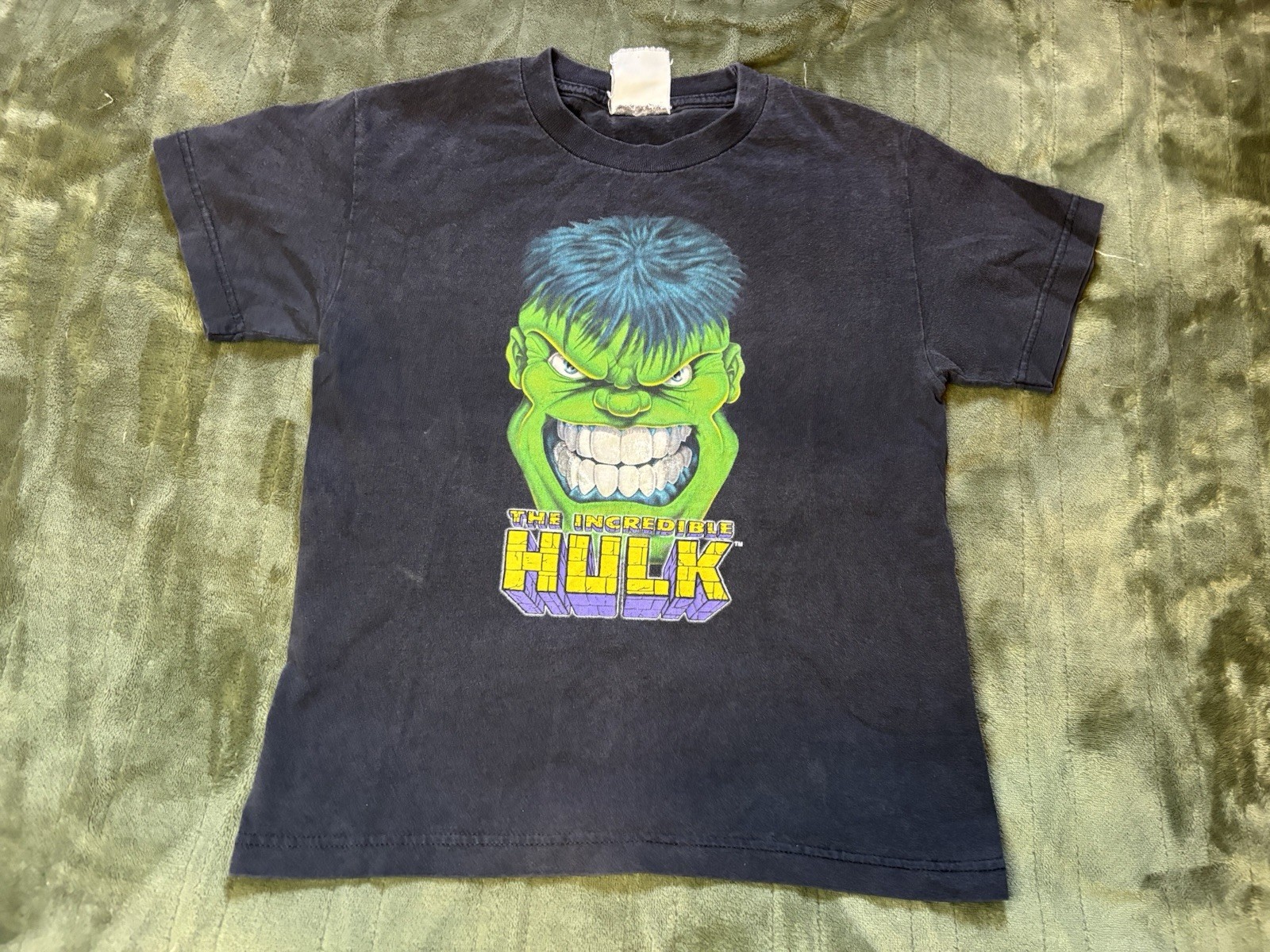 The Incredible Hulk Shirt Youth Boys Large 12/14 Black Marvel Comic Vintage 90s