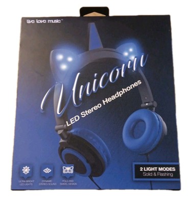 Unicorn Headphones Fold-able LED Light Up Choice Of Blue New (D22)