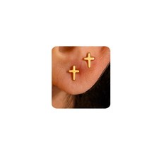 Gold Earrings for Women 14K Gold Plated Cross Stud Earring Dainty Minimalist ...