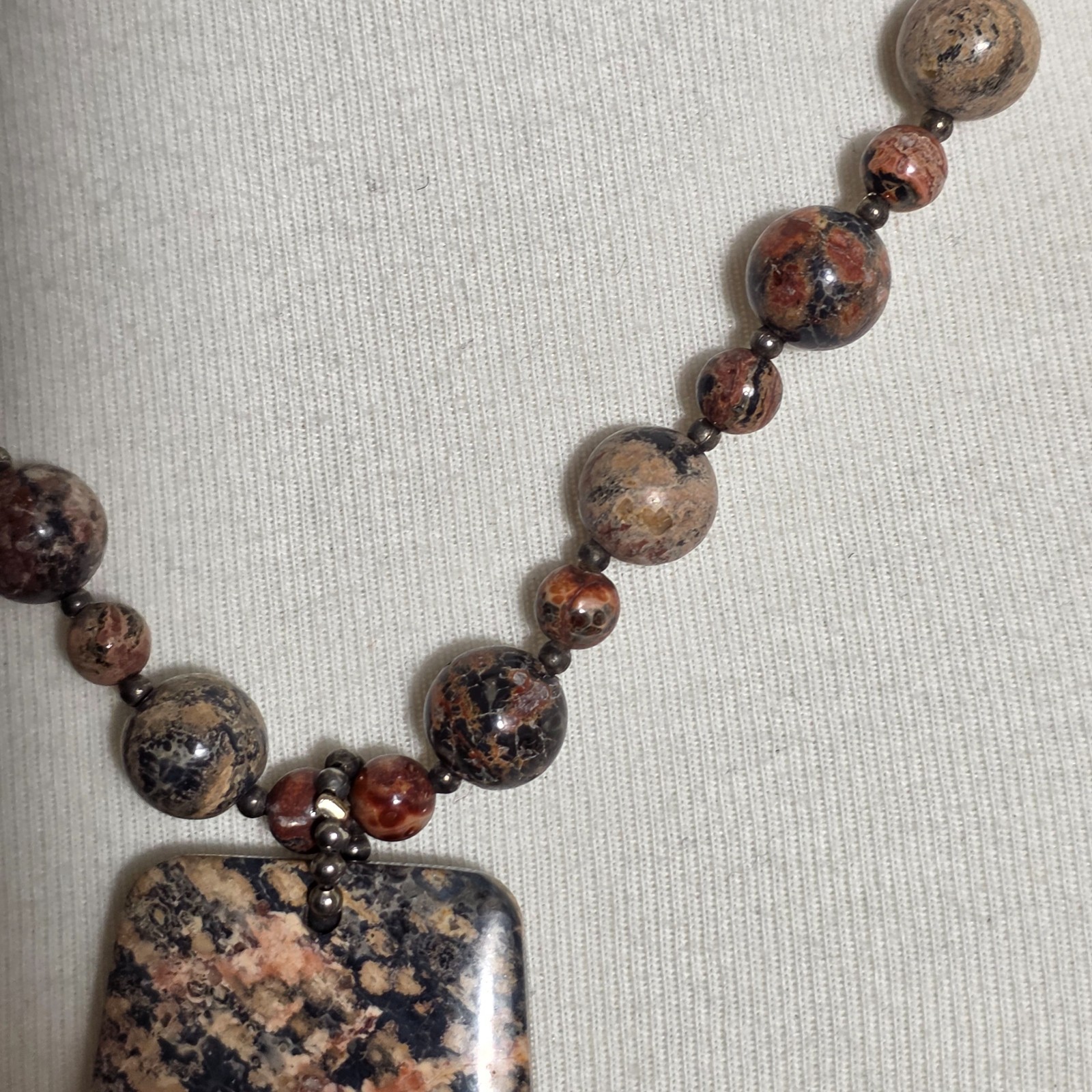 Leopard Skin Jasper Rectangular Slab Pendant Neck… - image 5
