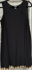 Women's Black Sleeveless Shift Dress Tassel Hem Boho-Minimalist Casual chic L