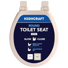 Premium Toilet Seat with Slow-Close Design, Adjustable Hinges Round Bone