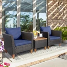 3PCS Patio Furniture Set Conversation Bistro Set w/ Acacia Wood & Cushions Navy