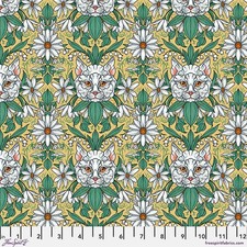 Feline Drive Fabric GARDEN BED Cat Flower Yellow - Fat Quarter 18x22" FQ