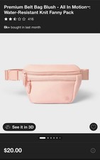 Brand New W Tags Water Resistant Knit Fanny Pack. All In Motion Plush Colored