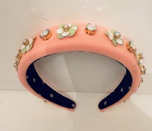 Lele Sadoughi Zinnia Crystal Paillette Alice Headband Soft Coral NWOT Floral