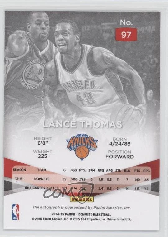 2014-15 Panini Donruss Elite Status Signatures /249 Lance Thomas #97 Auto - Image 2 of 2