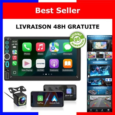 Autoradio 2 DIN 7 pouces CarPlay Android Auto Bluetooth GPS écran tactile - Photo 1/4