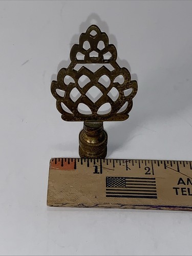 Vintage 3" Metal Brass Finial Pine Cone Tree Shaped 1/4" Threaded Mid Century - Picture 6 of 7
