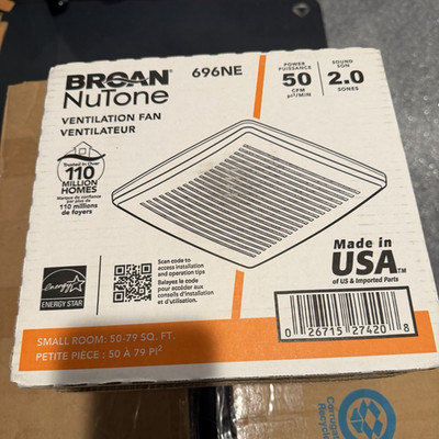 Broan-NuTone 696NE Energy Star Ventilation Fan, 2.0 Sones, White, Ceiling Mount