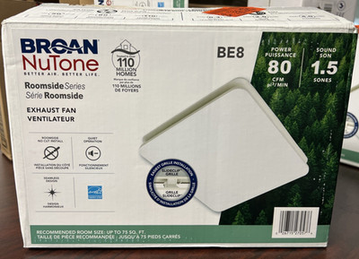 Broan NuTone Exhaust Fan BE8 Roomside Series 80 CFM 1.5 Sound NEW OPEN BOX