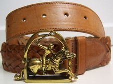 VTG Polo Ralph Lauren RL-90 Braided Leather Belt W LARGE POLO PLAYER BUCKLE 34
