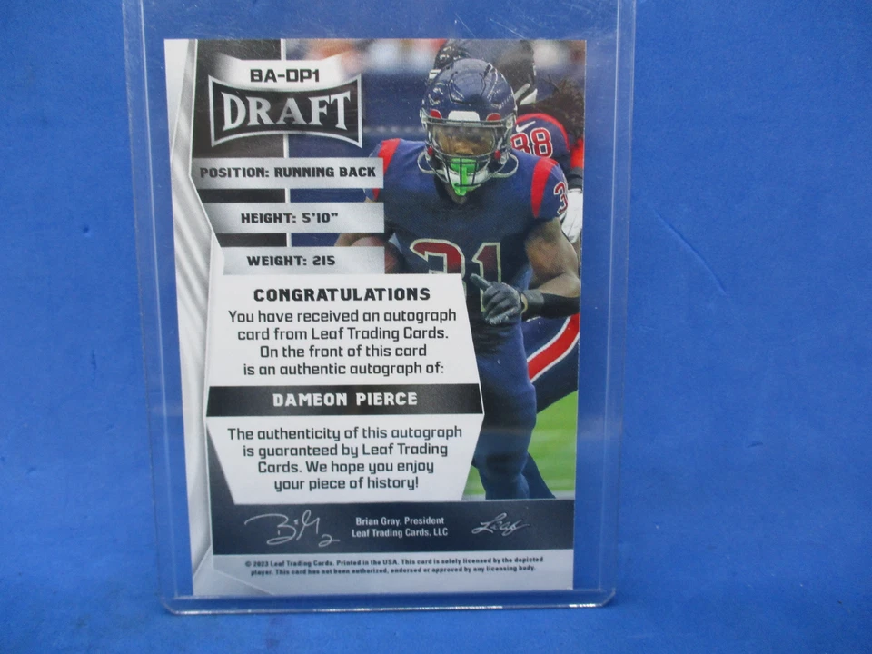 Dameon Pierce AUTO 2023 Leaf Draft Autograph #BA-DP1 Houston Texans - Image 2 of 2