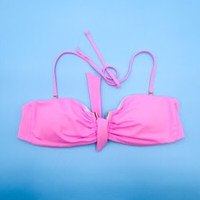 Victorias Secret Pink Large Metal Logo V Ruched Swim Bikini Top VS Swimsuit New