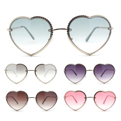 Womens Metal Race Jewel Trim Rimless Heart Shape Hippie Sunglasses