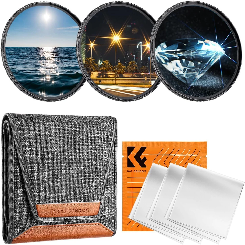 K&F Concept Star Filters 3pcs Set 4+6+8 Points Cross Screen Starburst Filter - Image 2 of 4