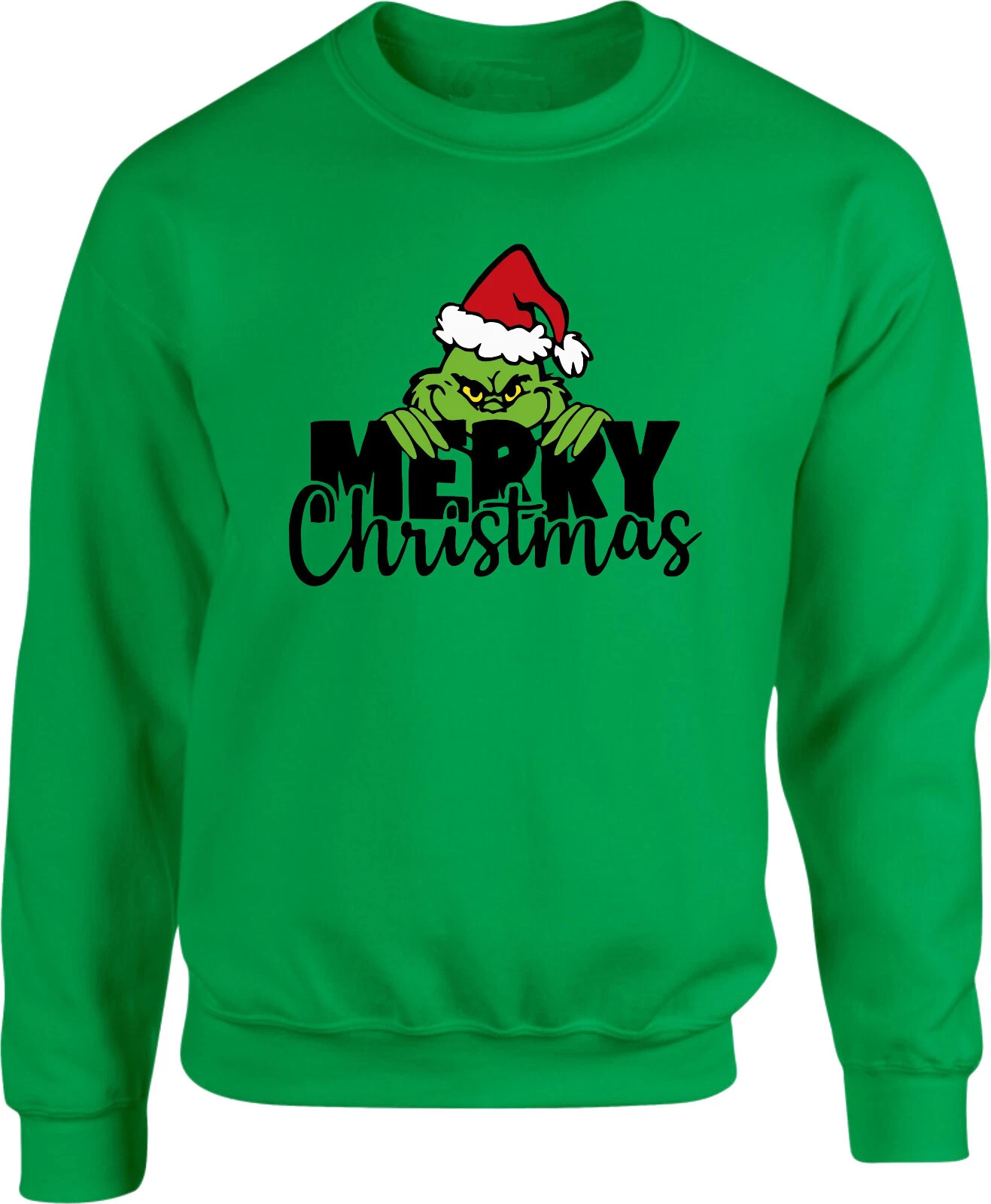 Merry Christmas Funny Character Sweater, Cute Grin Holiday Sweatshirt