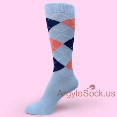Light Blue Peach Navy Blue Argyle Dress Socks for Groomsmen Wedding MA070 |  eBay