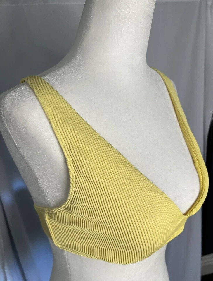 Roxy Juniors Yellow Ribbed Love The Oceana V-Neck Bikini Top ONLY Large - Image 3 of 4