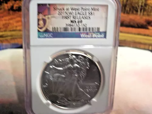 2015W SILVER EAGLE $1 ~ PURPLE HEART LABEL~EARLY RELEASE NGC MS69
