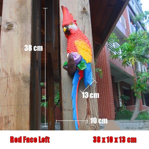 Resin Parrot Statue Wall Mounted Outdoor Garden Tree Decoration Animal Sculpture - Picture 13 of 44