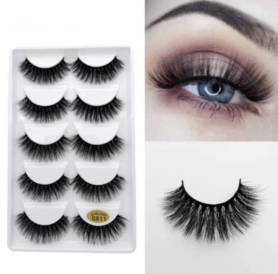 5 Paar 3D Echthaar Wimpern 100% Mink Lashes Fake False Faux Eyelashes G811