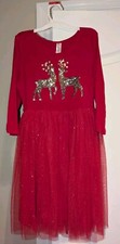 New Girl's Justice Original 3/4 Sleeve Red Dress with Sparkles Reindeer sz 10