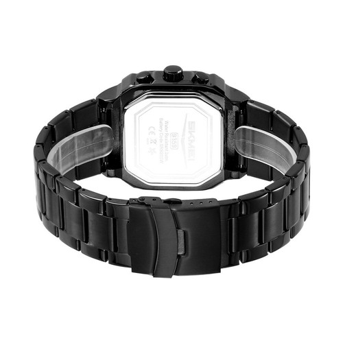 SKMEI Men Steel Watch Rectangle Quartz Wristwatch Multifunction Male Black Watch - Picture 12 of 26