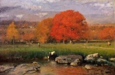Oil George-Inness-Morning-Catskill-Valley-also-known-as-The-Red-Oaks-landscape