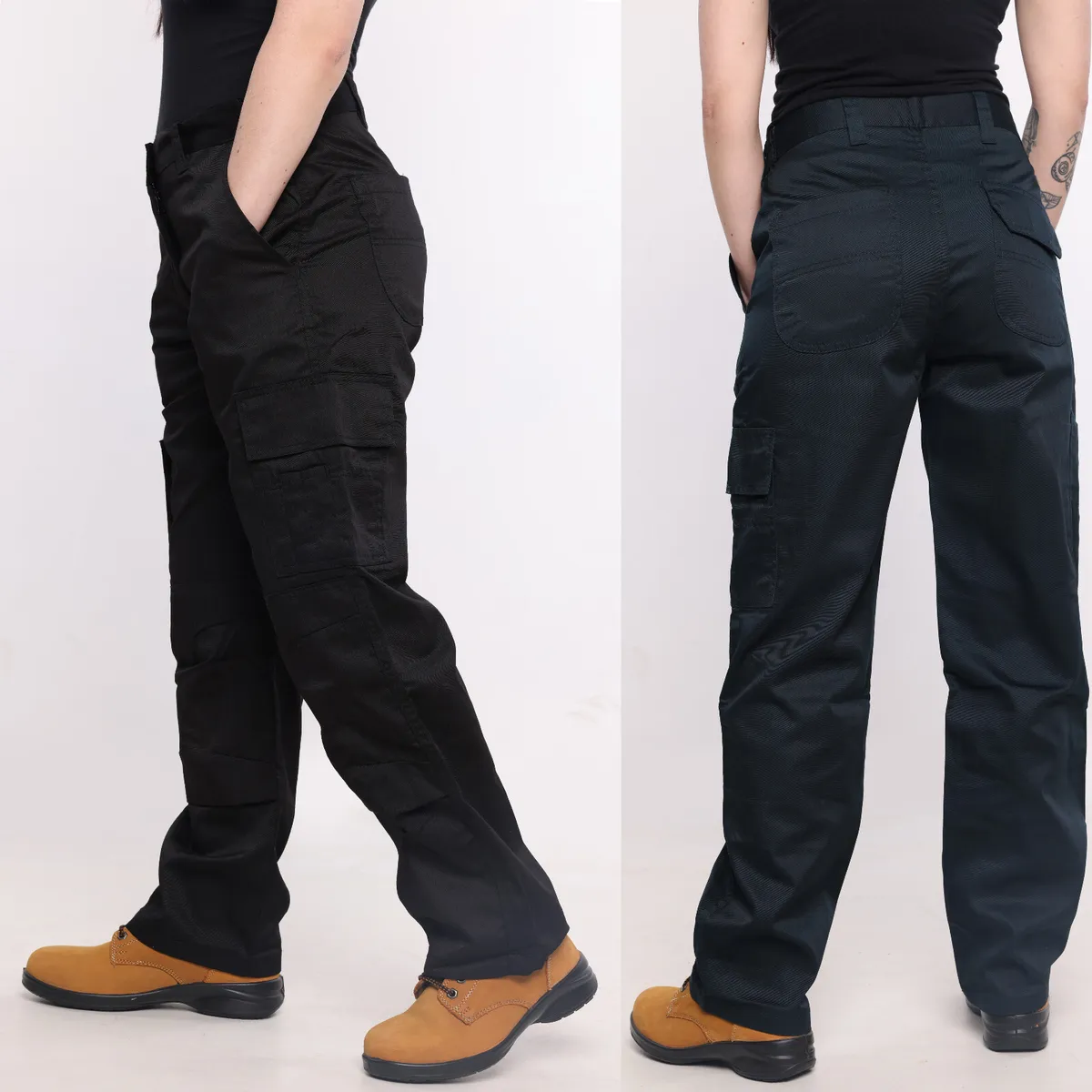 Ladies COMBAT CARGO Work Trousers Size 8 to 20 Short Reg Long in Black or  Navy