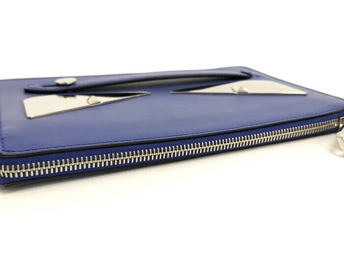 FENDI Monster Bug's Eye Clutch Bag Leather Blue Black 7VA350 FENDI Monster Bug's Eye Clutch Bag Leather Blue Black 7VA350