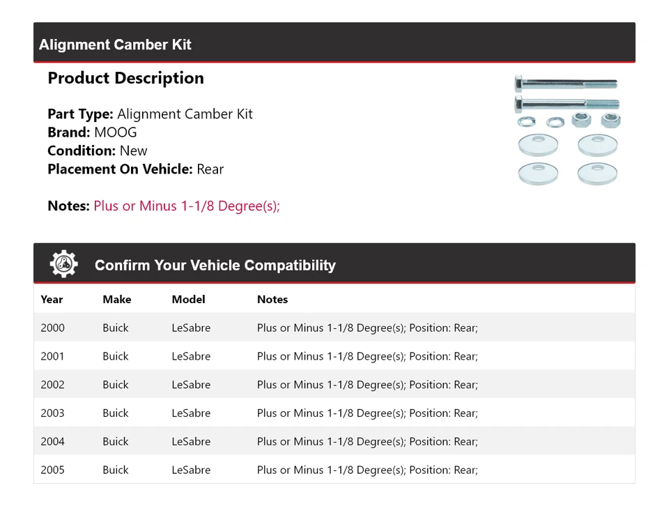 Комплект заднего прогиба для Buick LeSabre 2000-2005 годов выпуска MOOG 2000 2001 2002 2003 - Изображение 2 из 4
